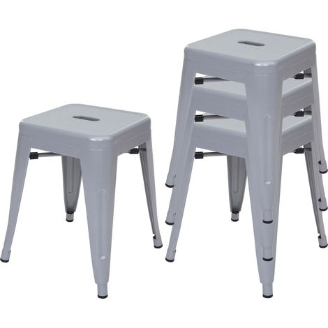 4er-Set Hocker HHG-787, Metallhocker Sitzhocker, Metall Industriedesign stapelbar grau