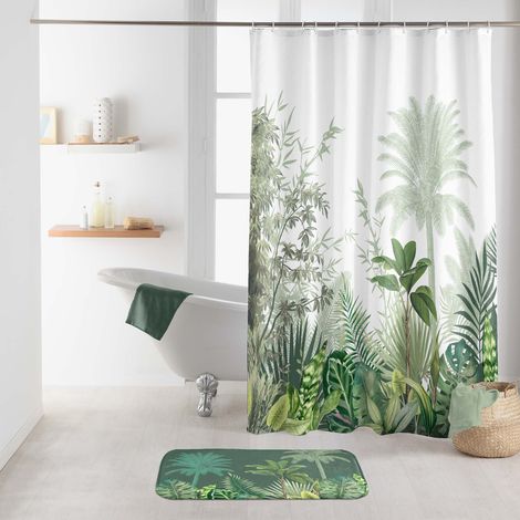 Rideau de douche 200x180 cm en polyester – Avec crochets – Anti-éclaboussures – Entretien facile à l'eau savonneuse – Eden