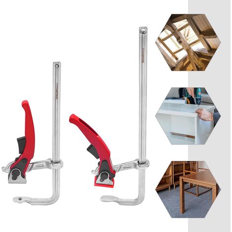 Quick Release Ratchet Track Saw Clamp, Set of 2 Guide Rail Clamp Screw Clamps, Quick Ratchet Table Clamps with 180kg Clamping Force, 200x60mm and 300x60mm, Red, for Saw Guide Rails Wood Metalwork (1/5)