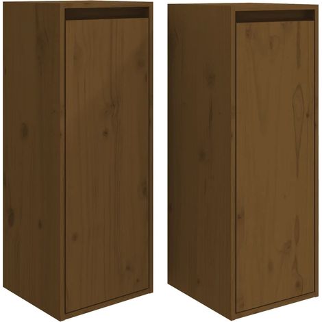 Conjunto de 2 armarios de pared prácticos y decorativos de 30 x 30 x 80 cm fabricados en madera maciza de pino color miel 020048099 (1/5)