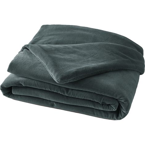 HARRIS - Chemin de Lit 90x200cm Velours de Coton Coloris Ardoise