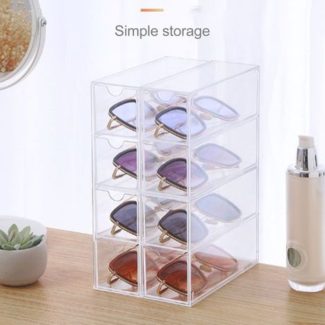 4-teiliger Brillen-Organizer aus transparentem Acryl mit 4 separaten Fächern für Uhren, Schmuck und Kosmetik (24,6 x 17,5 x 6,33 cm, 575 g) (1/5)