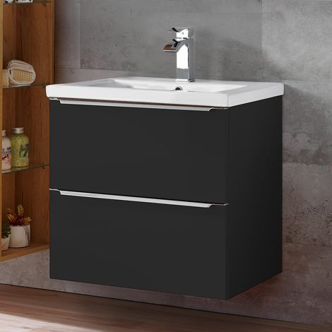 Badezimmermöbel Set mit 60cm Keramik-Waschtisch TOSKANA-BLACK-56 seidenmatt anthrazit, BxHxT ca. 61/61/46cm (1/5)