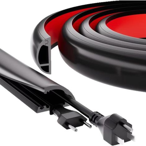 Cubiertas para cables de suelo, cables autoadhesivos antitropiezos, protectores de cables, bandejas portacables (1 metro, 2 unidades) (1/5)