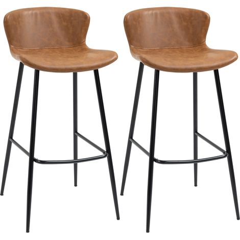 Conjunto de 2 Taburetes Altos de Cocina con Respaldo Tapizado en PU Carga 120 kg para Bar Salón Comedor Marrón (1/5)