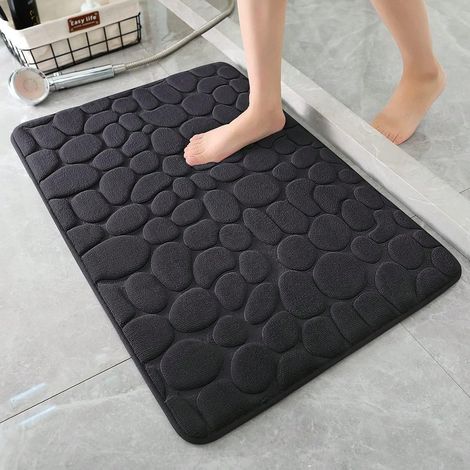 Tapis de bain mousse mémoire 50x80 cm, motif galet absorbant, lavable en machine, antidérapant pour salle de bain (1/5)
