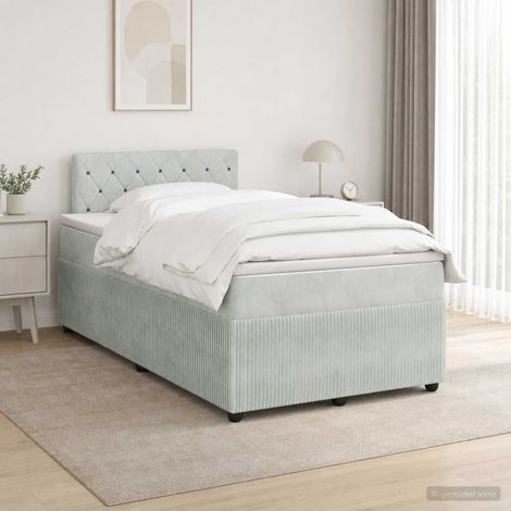 vidaXL Lit boxspring avec matelas Gris clair 120 x 190 cm Velours (1/5)