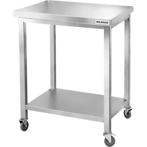Table de travail en inox Bar 600x600 mm avec 1 étagère inférieure sur roulettes PREMIUM - GOLDINOX (1/2)
