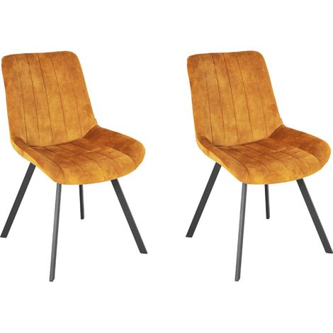 Lot 2 chaises en velours jaune rembourré et pieds métal - NANY 2 (1/5)