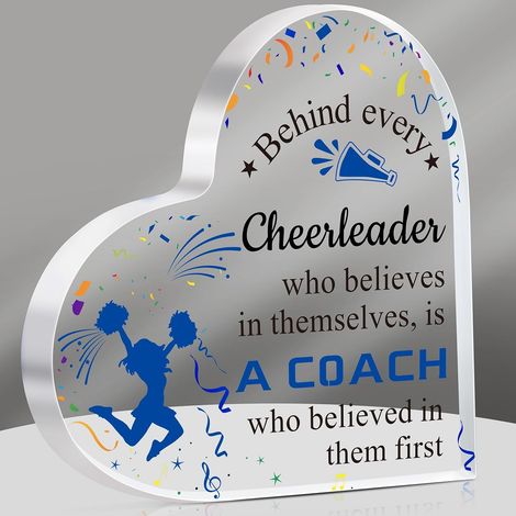 Plaque acrylique cadeau coach cheerleading, souvenir de reconnaissance pour entraîneur d'équipe pom-pom, décoration de bureau et table, idée cadeau Noël pour responsable cheerleading - 8.5x8.5x1cm (1/5)