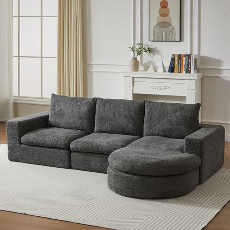 Sofá modular chaise longue reversible de chenilla gris OKMYHOME (1/5)