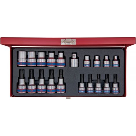 Coffret de douilles Torx et Tamper 20 pièces – Douilles 3/8'' et 1/2'' – Adaptateur réducteur – Pour vissage précis et rapide – King Tony