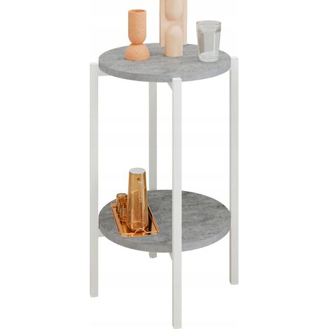 Tavolino rotondo da loft con ripiano 35x35x62 cm in metallo bianco (1/5)