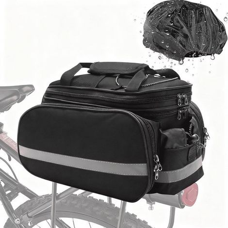 Bolsas para bicicleta, Con funda impermeable, 27 litros, Mochila desmontable para bicicleta, Bolsa deportiva para maletero, Negra (1/5)
