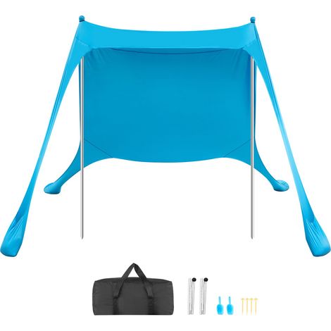 Tente de plage anti-UV UPF50+, abri solaire 2,3 x 2,3 m, hauteur 2 m, cabanon pop-up facile avec sacs de sable, piquets de stabilisation, pelles, ombrage portable famille, camping, pêche (1/5)
