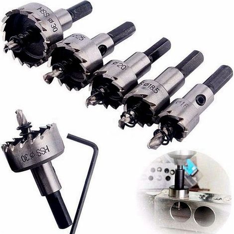 Ensemble de 5 scies cloches à mèches en carbure, en acier inoxydable et alliage métallique, de 16/18/20/25/30 mm, pour le travail du bois. (1/5)