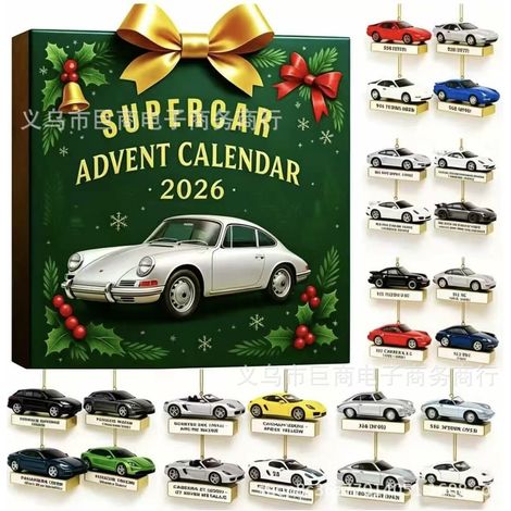 Calendrier de Compte à Rebours Halloween et Noël, Thème Porsche, Boîte Surprise, Pendentif Acrylique
