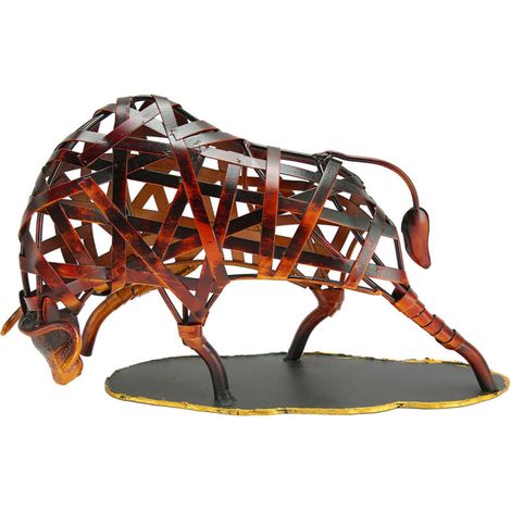 Durchbrochene Stierskulptur aus Metall im Retro-Stil, stabiler Sockel, detailreich, Wall-Street-Stierstatue für Tisch oder Regal, Zuhause