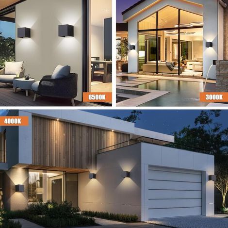Applique murale LED 15W pour extérieur/intérieur, 3 couleurs réglables, étanche IP65, idéale pour porche et façade. Luminaire mural moderne en aluminium noir, éclairage vers le haut et vers le bas. (1/4)