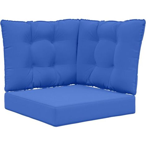Ensemble de trois coussins pour canapé d'extérieur, bleu royal, polyester. (1/5)