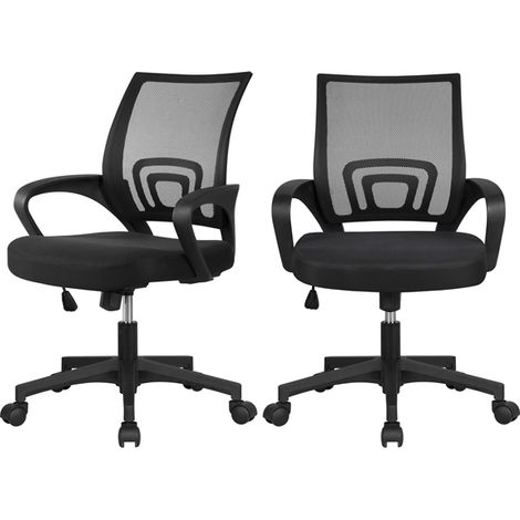 Yaheetech Set 2 Sedie da Scrivania Ufficio Ergonomiche in Rete a Rotelle Girevole Direzionale Inclinabile Altezza Regolabile con Braccioli Nere