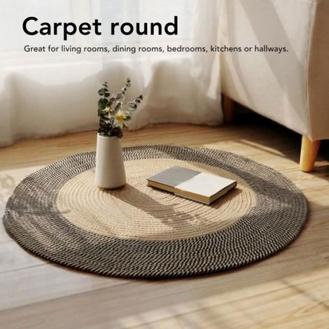 1 Tapis rond,Corde de jute,Réversible,Design rétro,Fait main,Salon chambre couloir (1/4)