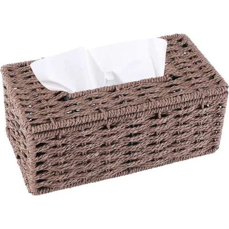 Boîte à Mouchoirs en Rotin Vintage, Conteneur de Rangement pour Bureau ou Salon (1/4)