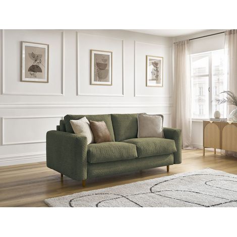 BOBOCHIC - Canapé droit convertible NOUVEAU COCOONE ouverture express tissu bouclette 140x200 Vert (1/5)