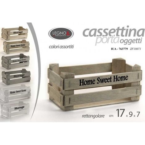36x Cassettina in legno portaoggetti home sweet cm 17 x 8.5 x 7 h