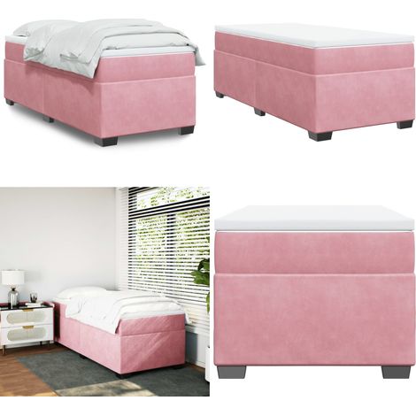 Sommier à lattes de lit et matelas Rose 80x200 cm Velours - Lit Double - Lit Rose - Lit Velours - Matelas Ressorts Ensachés - Surmatelas - Home & Living (1/5)