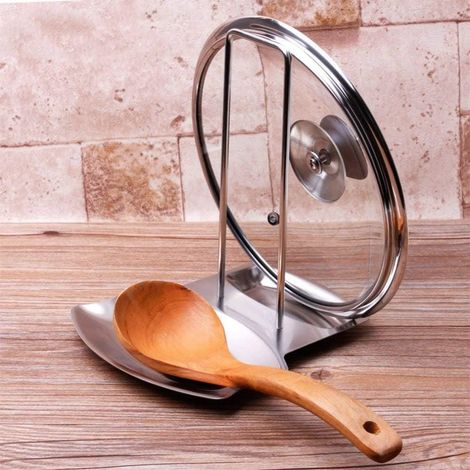 Topfdeckelhalter aus Edelstahl mit Löffelablage, ein großartiger Helfer in der Küche. (1/4)