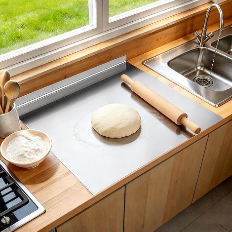 Planche à découper en acier inoxydable - Plan de travail en acier inoxydable - Planche à découper antidérapante avec bord - Plan de travail avec planche à découper - Pour cuisine, bar (1/5)