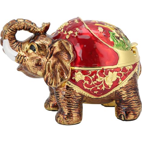 Lot en alliage de zinc, cendrier éléphant sphérique vintage avec couvercle, multifonction bureau maison, doré rouge, couleur intégrale (1/5)