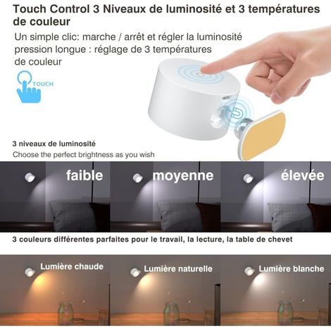 Applique Murale Interieur, Lampe Murale Touch LED avec Port de Charge USB Contrôle Tactile, 3 Niveaux de Luminosité 3 Températures Rotatifs 360° Lampe de Chevet pour Chambre à Coucher [Classe é (1/3)