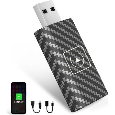 Adaptador CarPlay, Adaptador inalámbrico CarPlay 2024 para iOS, WiFi de 5 GHz, estable y fácil de usar, cable de extensión USB A, USB C a A (1/5)