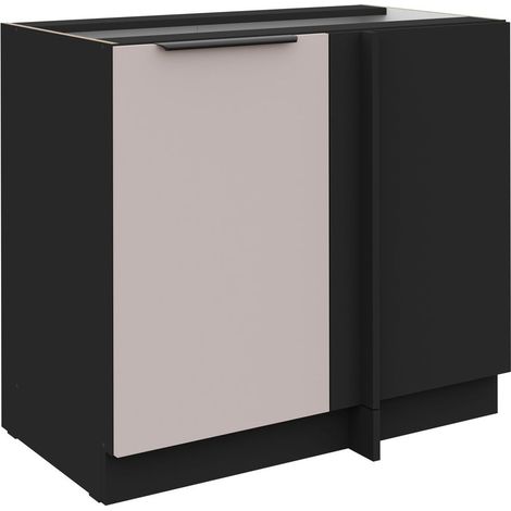 Küchen Eckunterschrank 105 cm Küche ARONA Kaschmir beige matt + Schwarz matt Küchenzeile Küchenblock Einbauküche (1/5)