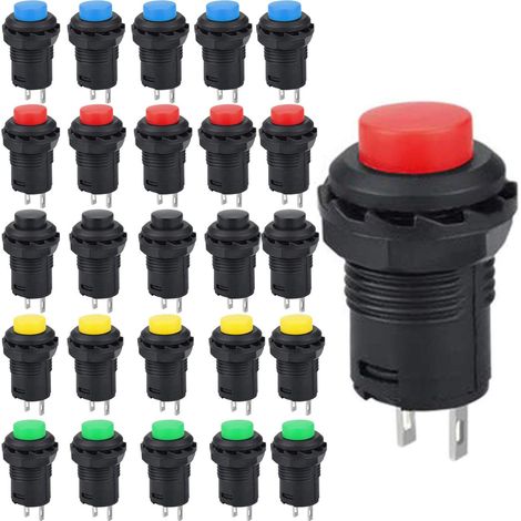 25pcs 12mm momentary push button switch, SPST ON/OFF, momentary power switch, round rocker switch, for car horn, PC, table lamp
