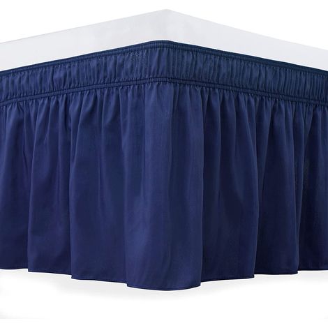 Bettvolants in Queen-Size-Größe mit verstellbaren Gürteln, 12 Zoll hoch, marineblaue elastische Rüschen, luxuriöser seidiger Stoff, knitterfrei und lichtbeständig, einfarbig. (1/4)