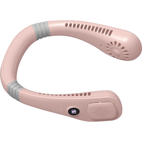 Ventilateur de cou portable mains libres sans pales, rechargeable par USB, silencieux et pliable, avec affichage numérique à 5 vitesses (rose). (1/5)