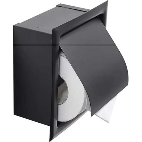 Portarrollos de papel higiénico empotrado, de acero inoxidable con tapa, diseño empotrado, ahorra espacio, portarrollos de papel higiénico negro mate, adecuado para cocina, dormitorio y baño. (1/4)
