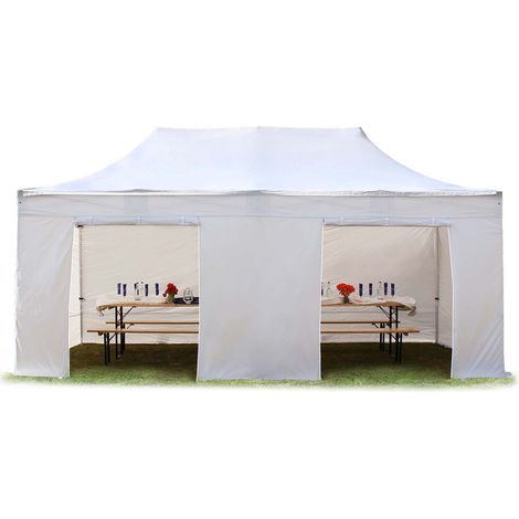 3x6 m Faltpavillon, PREMIUM Stahl 40mm, Seitenteile ohne Fenster, weiß