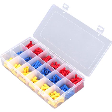 Set mit 300 elektrischen Crimpverbindern, zylindrische Messing- und PVC-Anschlüsse, korrosionsbeständig, robust und isoliert für die Verdrahtung. (1/5)