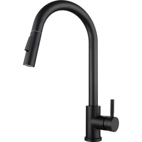 Robinet mitigeur de cuisine avec bec pivotant à 360°, douchette extractible 2 en 1, cartouche en acier inoxydable 304 et céramique, aérateur à économie d'eau et flexible anti-éclatement, installation (1/3)