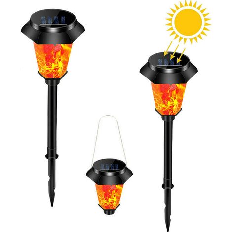 Lampe torche solaire à flamme en bambou, lampe torche, lampe solaire de jardin à effet flamme en bambou (12 lampes de style palais hexagonal, lampe solaire de jardin) - 1 pièce (1/5)