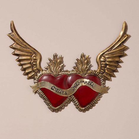 Double Ex-voto Cœurs Indomptés Ailés en Métal 30x23cm (1/4)