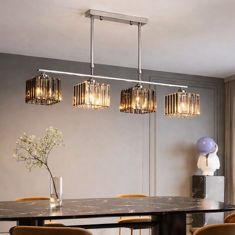 Lustre 4XE27 Chrome et Verre Gris Metal et Cristal Abat Jour (1/5)