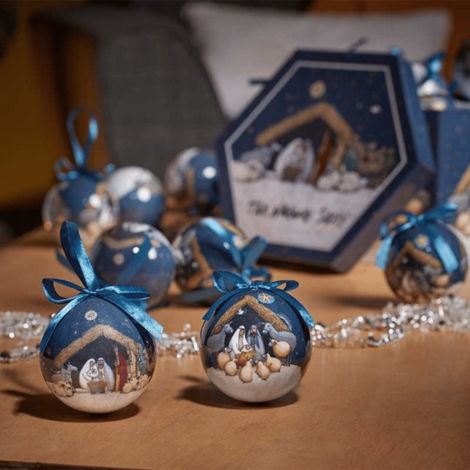 7cm Set of 14 Traditional Vintage Nativity Christmas Tree Baubles (1/2)