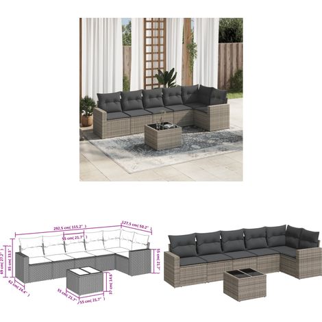 Salon de jardin avec coussins 7 pcs gris résine tressée - Ensemble Salon De Jardin - Meuble De Jardin - Résine Tressée - Rotin Synthétique - Mobilier D'extérieur - Home & Living (1/3)