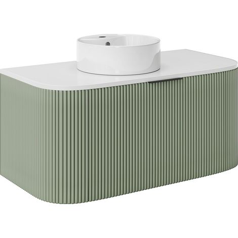 Meuble de salle de bain suspendu strié avec vasque à poser - Vert mat - 100 cm - LOMERI (1/4)