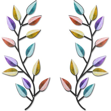 Leaf Wall Decor - Wrought Iron Olive Branch Sculpture - For Bedroom Living Room Hallway Office - 40 cm x 16 cm - Set of 2 (1/5)